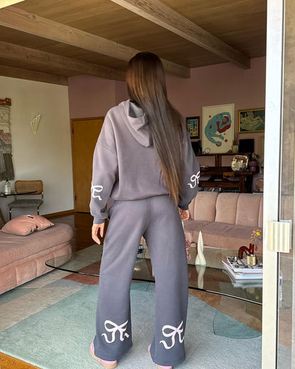 Chic Bow Print Oversized Hoodie +free sweats