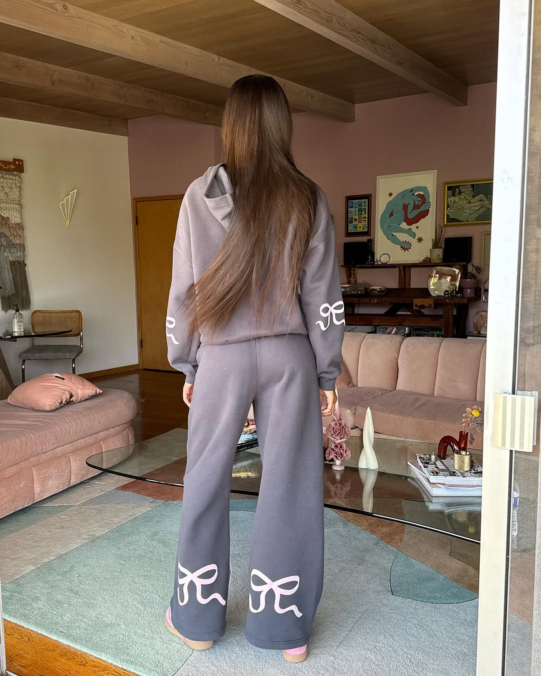 Chic Bow Print Oversized Hoodie +free sweats