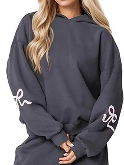 Chic Bow Print Oversized Hoodie +free sweats